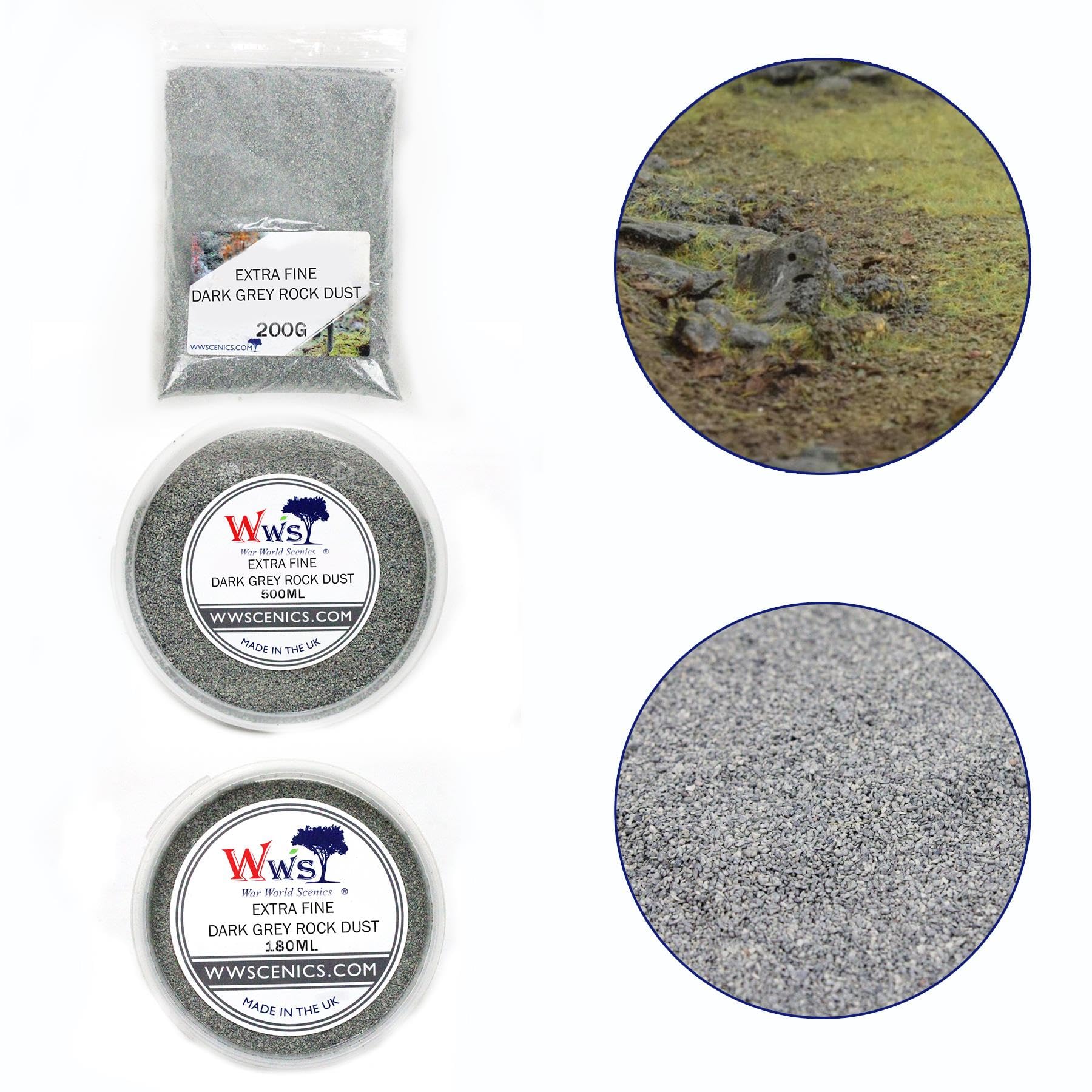 WWScenics Polvere di Rocce Grigio Scuro Extra Fine 0-1mm | 180ml | Modellismo Materiali Paesaggio Scenario Wargame Terrain