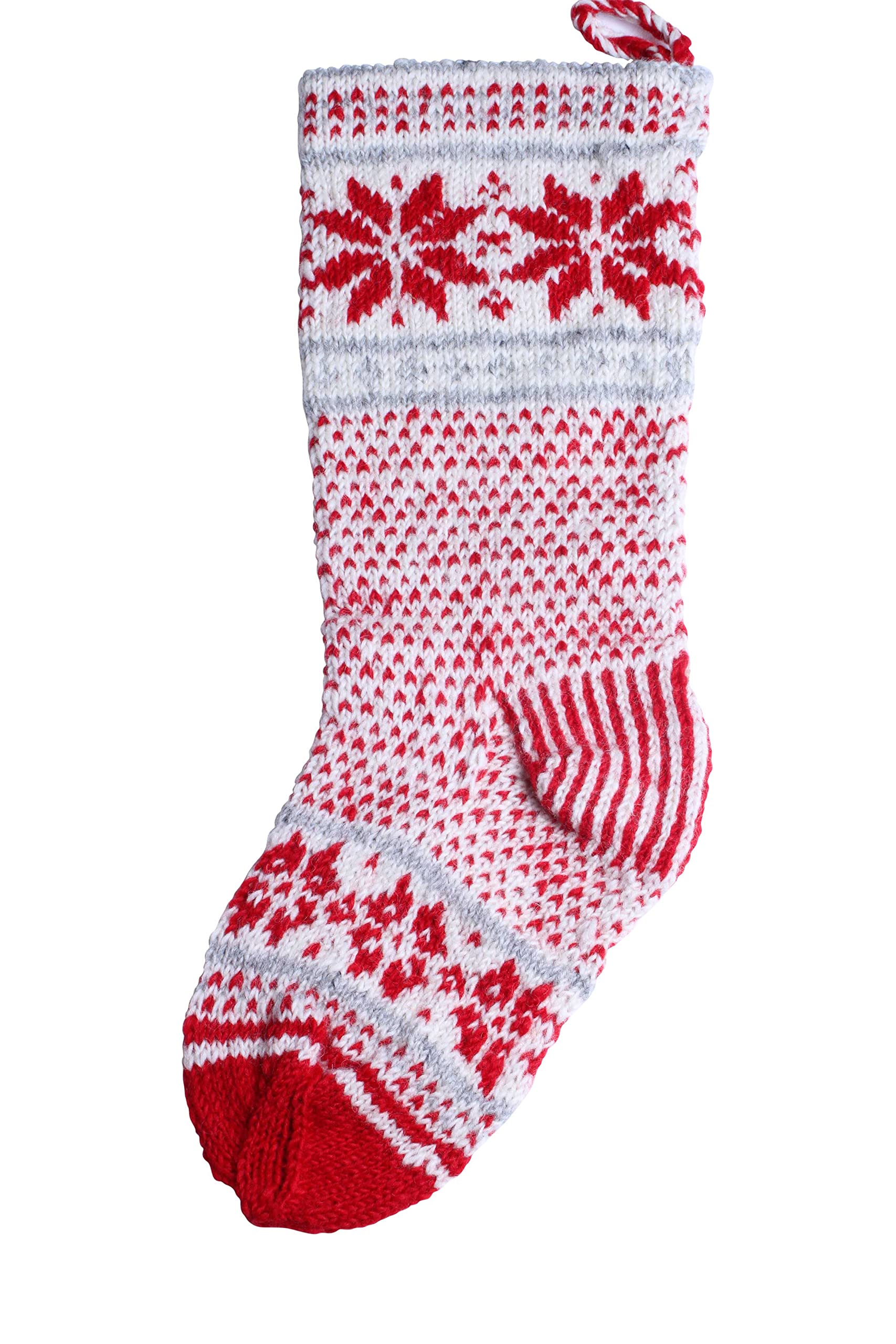 Chaussette de Noël en laine Pachamama : botte fait main flocon