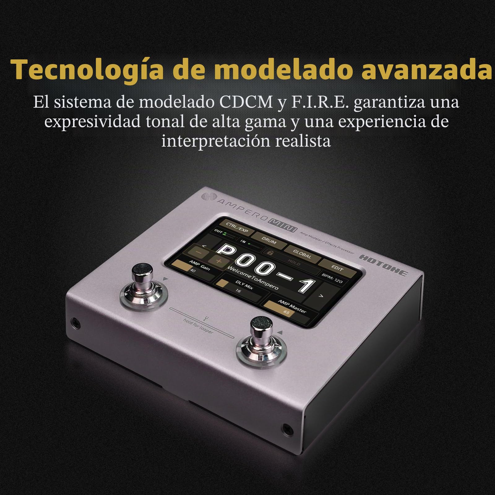 Hotone Guitar Bass Procesador Multi-Efectos Pantalla Táctil Guitar Bass Amp Modeling IR Cabinets Simulación Stereo OTG USB Audio Interface Multi Language Ampero Mini (Purple Taro)