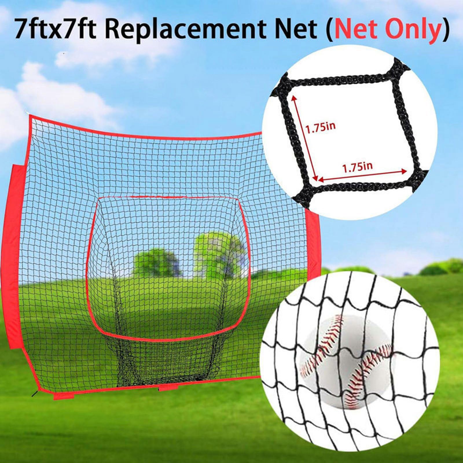 Filet d'entraînement de baseball en nylon 2,1 x 2,1 m - Filet de remplacement intérieur extérieur durable pour lancer frapper