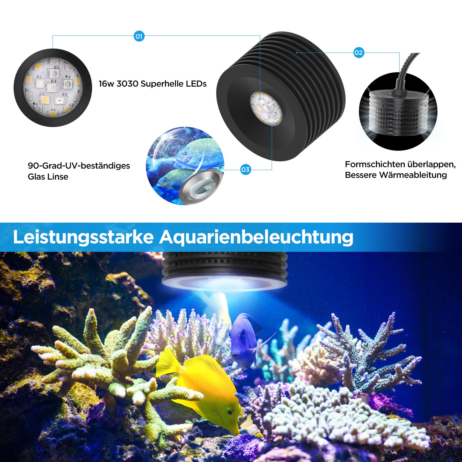 Lominie Éclairage d'aquarium LED, spectre complet à intensité variable et programmé, lampe d'aquarium nano de croissance avec col de cygne pour récifs d'aquarium d'eau salée, bassin corail (S-20-X)