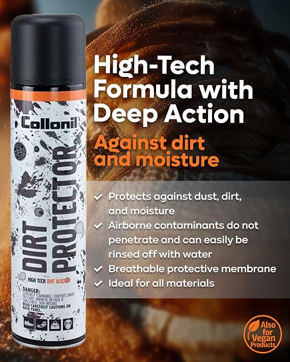 Collonil Dirt Protector XL Fluor-Free Shoe Protector Spray 13.53 fl oz White Shoes Protector & Stain Guard for Canvas, Tennis Shoes & Sneakers Water Repellent Made in Germany