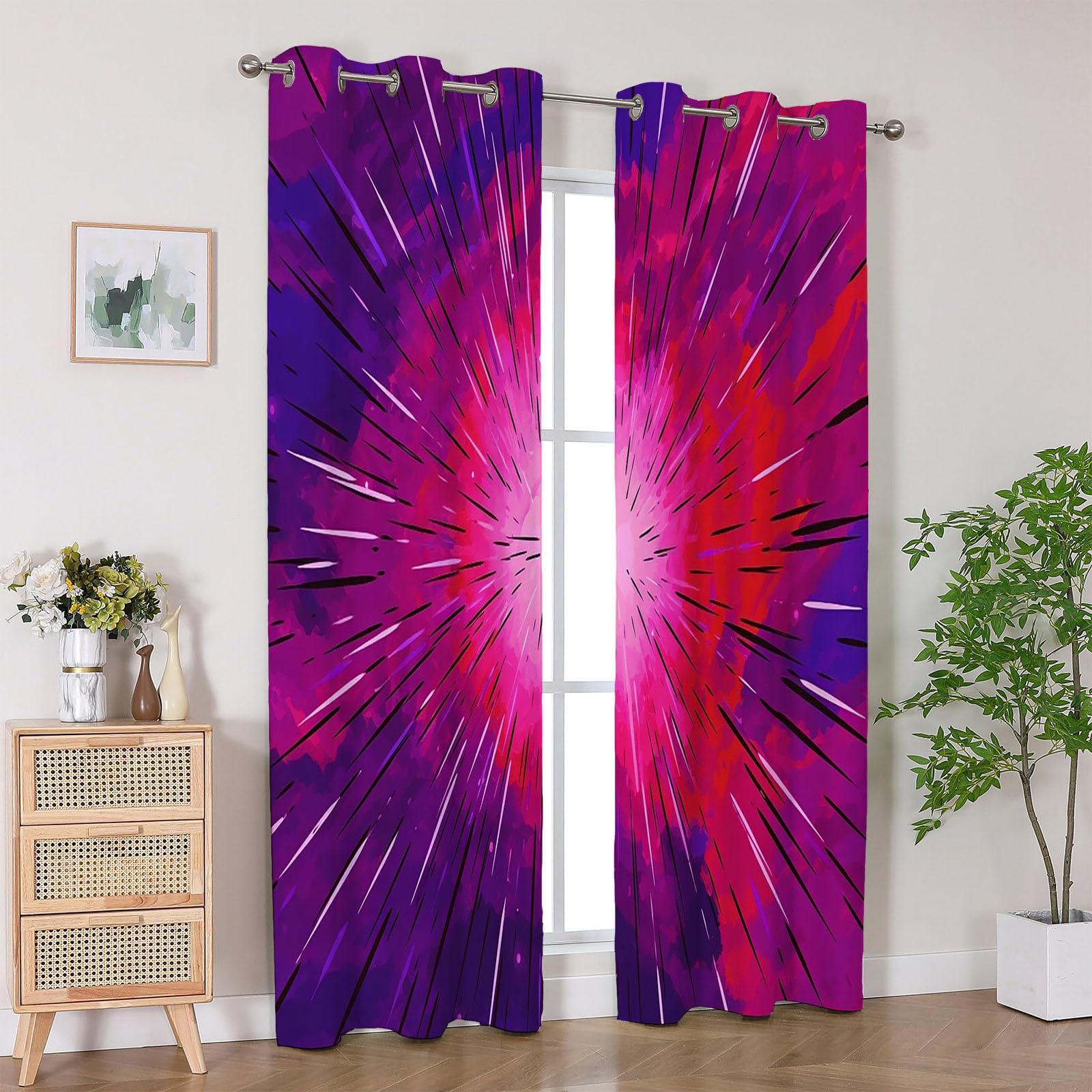 Vorhänge mit Ösen im ländlichen Stil Retro-farbenes einfaches Muster Vorhang für Schlafzimmer Privatsphäre, Fenstervorhänge für Wohnzimmer Schlafzimmer-H180 x B140 cm (2er Pack)