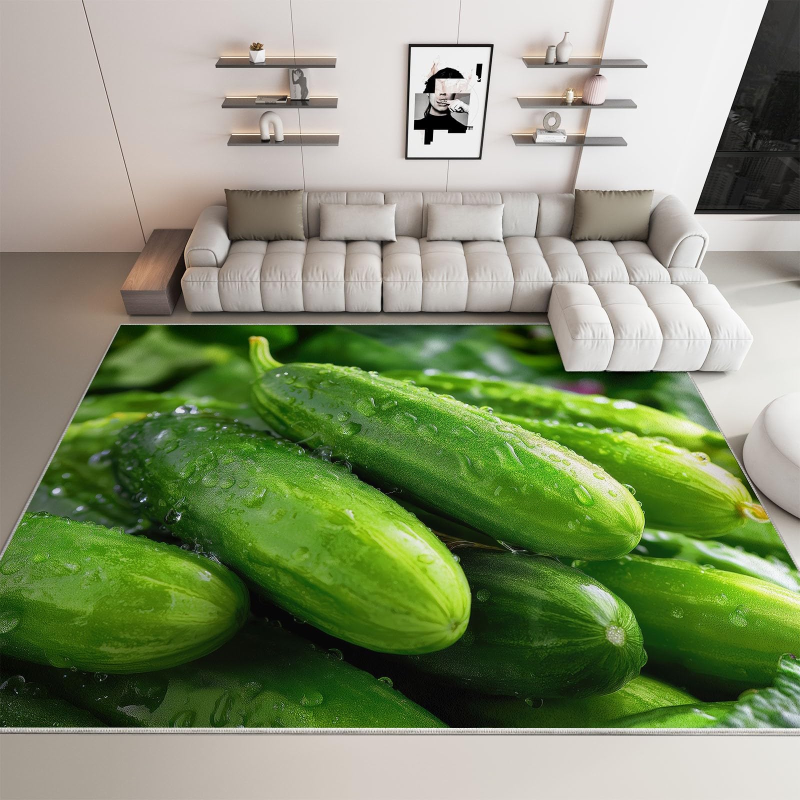 Générique Dywan z krótkim włosiem, można prać w pralce, kropelki wody, żywność warzywna, antypoślizgowa mata odporna na pleśń 80 x 150 cm, do salonu, sypialni, jadalni, biura, zielony