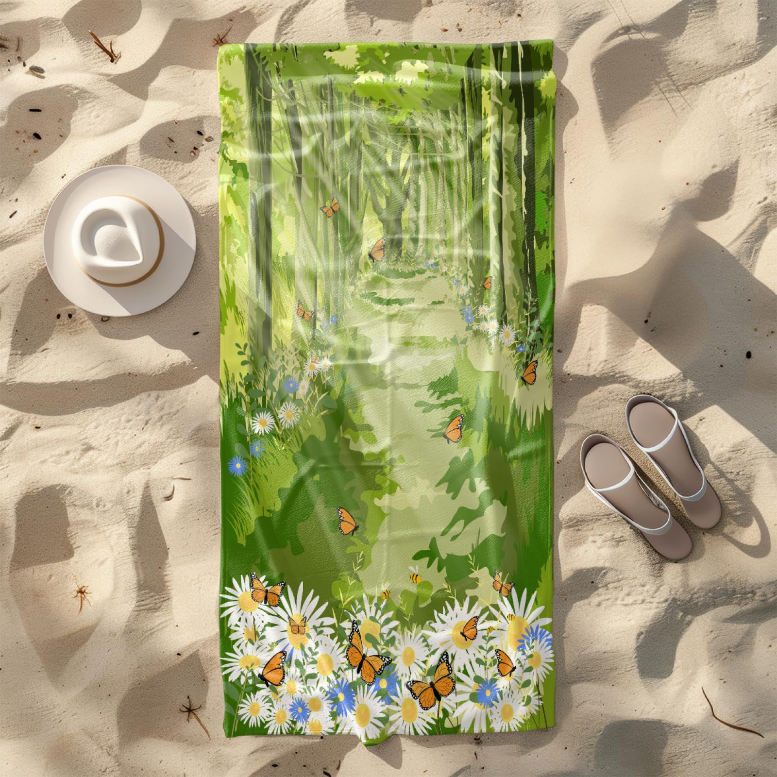 Toalla Playa Mariposa Verde Toallas Baño Suave Toalla Microfibra Sin Arena Toallas de Baño Piscina Ducha Absorbente Secado Rápido Beach Towel para Viajes, Natación, Camping 150x180cm