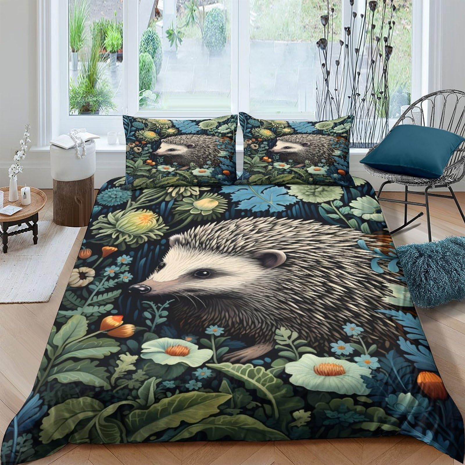 Ctjqhvkz Style-9 3D Printed Hedgehog Forest Fitted Sheet Microfiber Soft Anti-Slip Mattress Cover Bedroom Decor Easy Care Single（135X200cm）