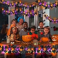 Vista 6 de Temporizador y más grueso: paquete de 2 guirnaldas de hojas de arce negras de Halloween, luces moradas y naranjas, total de 13 pies, 40 luces LED