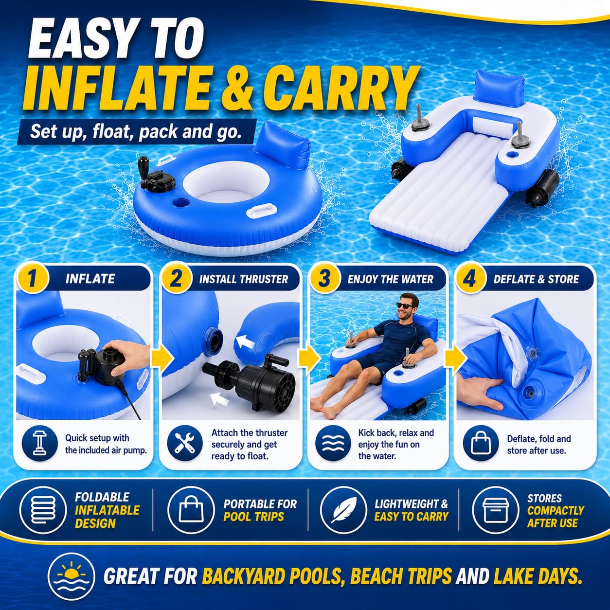 Sillon de Piscina Motorizado para Adultos Tumbona Electrica Hinchable Agua A