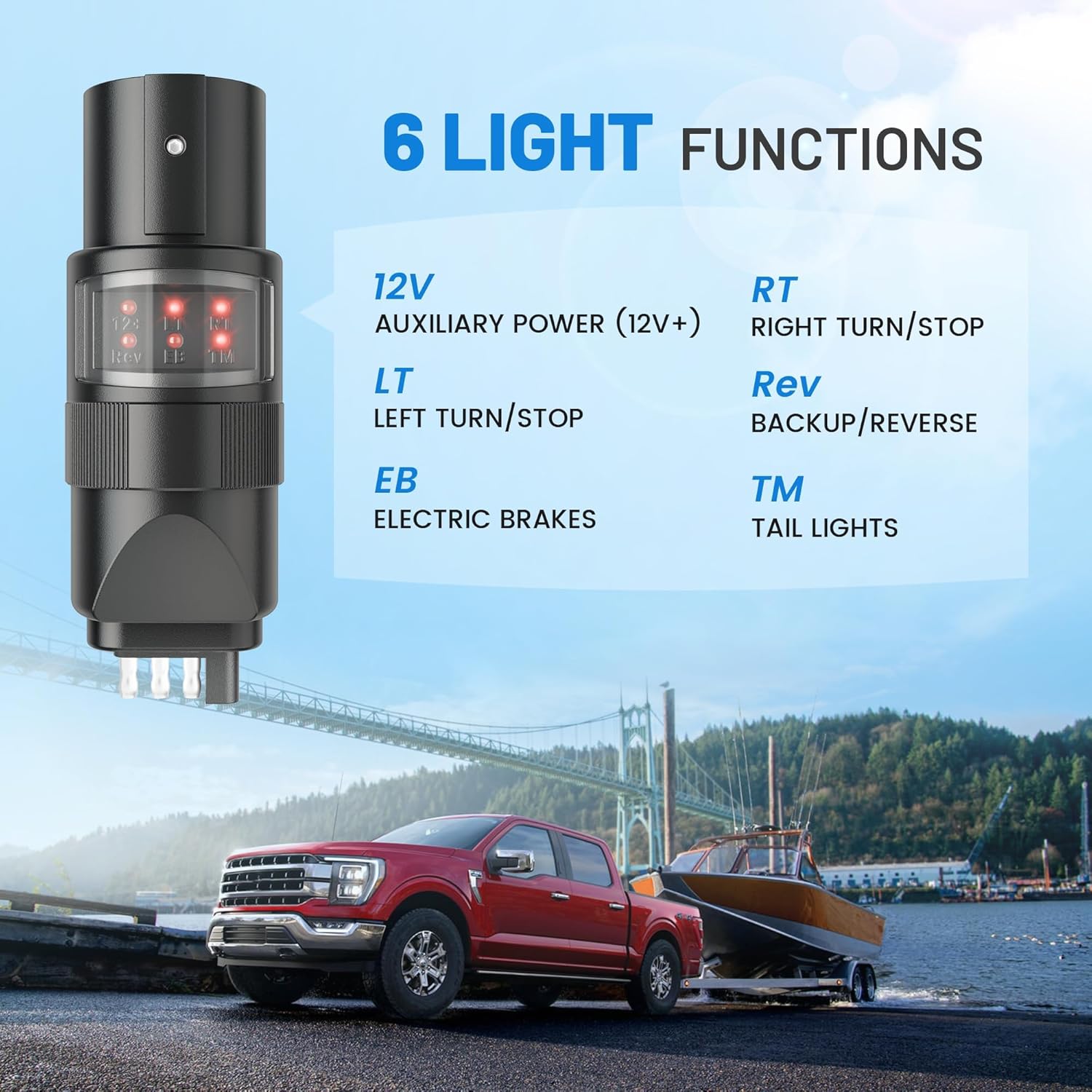 MECMO 360° Rotatable 7 Pin & 4 Pin Circuit Tester Adapter w/ 6 LED Indicators, Swivel 7 Way Blade to 4 Way Flat Connector Plug Tester for RV Pickup Truck Tow Hitch Towing Vehicle Trailer Wiring Socket - Image 5