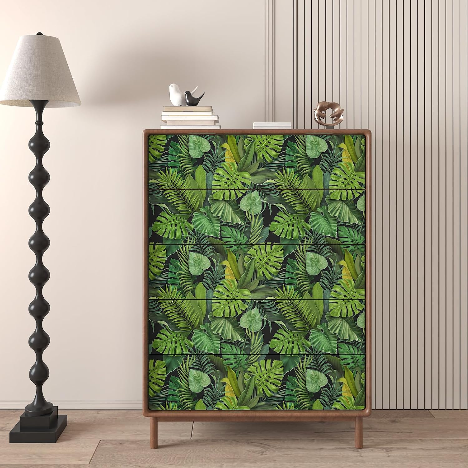 CHIHUT Black Tropical Leaf Peel and Stick Wallpaper 17.7”x472” Jungle Green Palm Leaf Self Adhesive Removable Waterproof Wallpaper Botanical Contact Paper for Bedroom Living Room Bathroom Wall Mural
