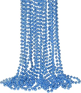 33 Inch 7 mm Metallic Blue Bead Necklaces, 15pcs Mardi Gras Beads Bulk Round Beaded Necklaces Costume Necklace for Mardi Gras Party Christmas Festive Events, Party Favors