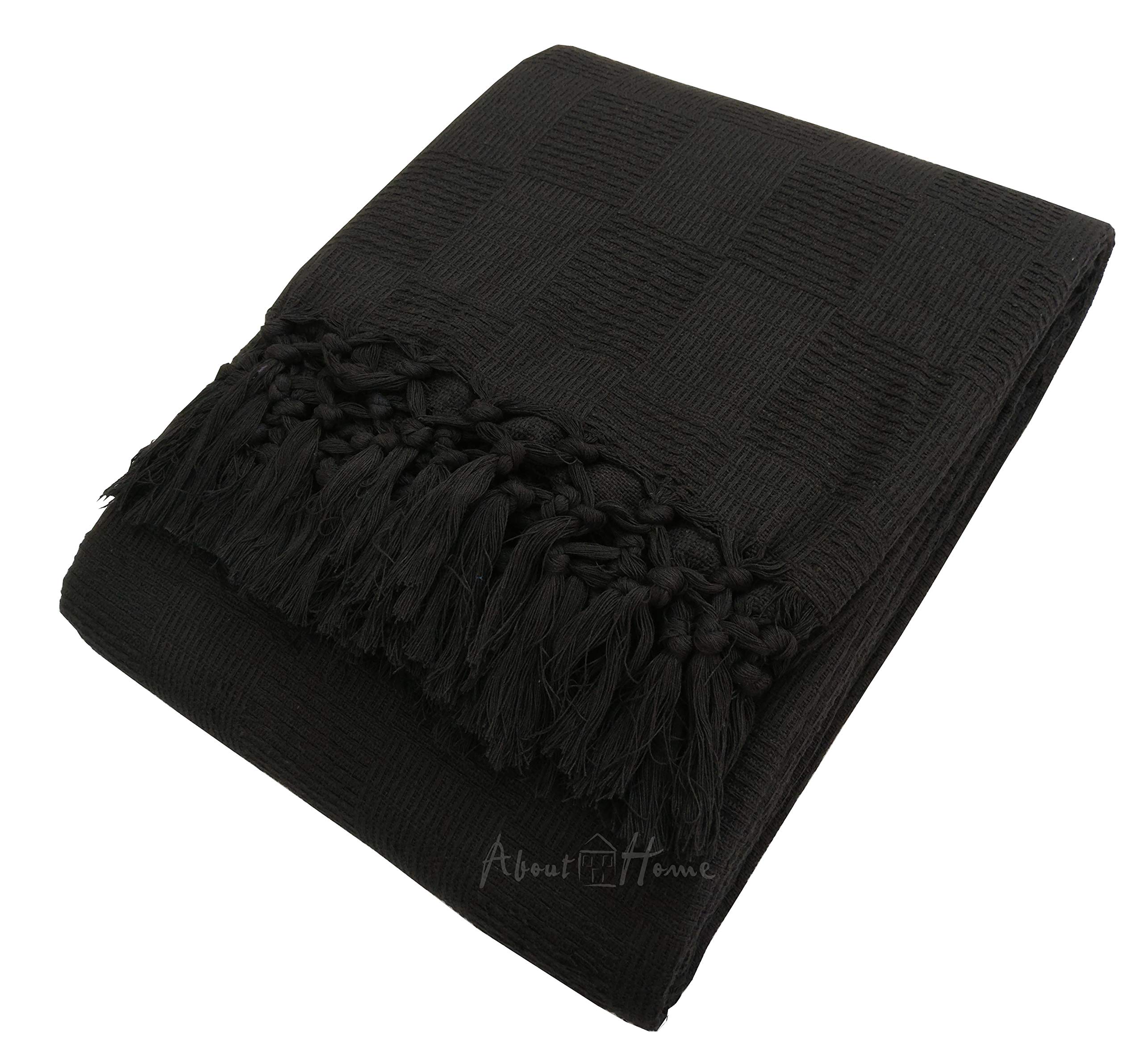 Ascot Cotton Blanket Settee Throw (Black, 70 x 100)