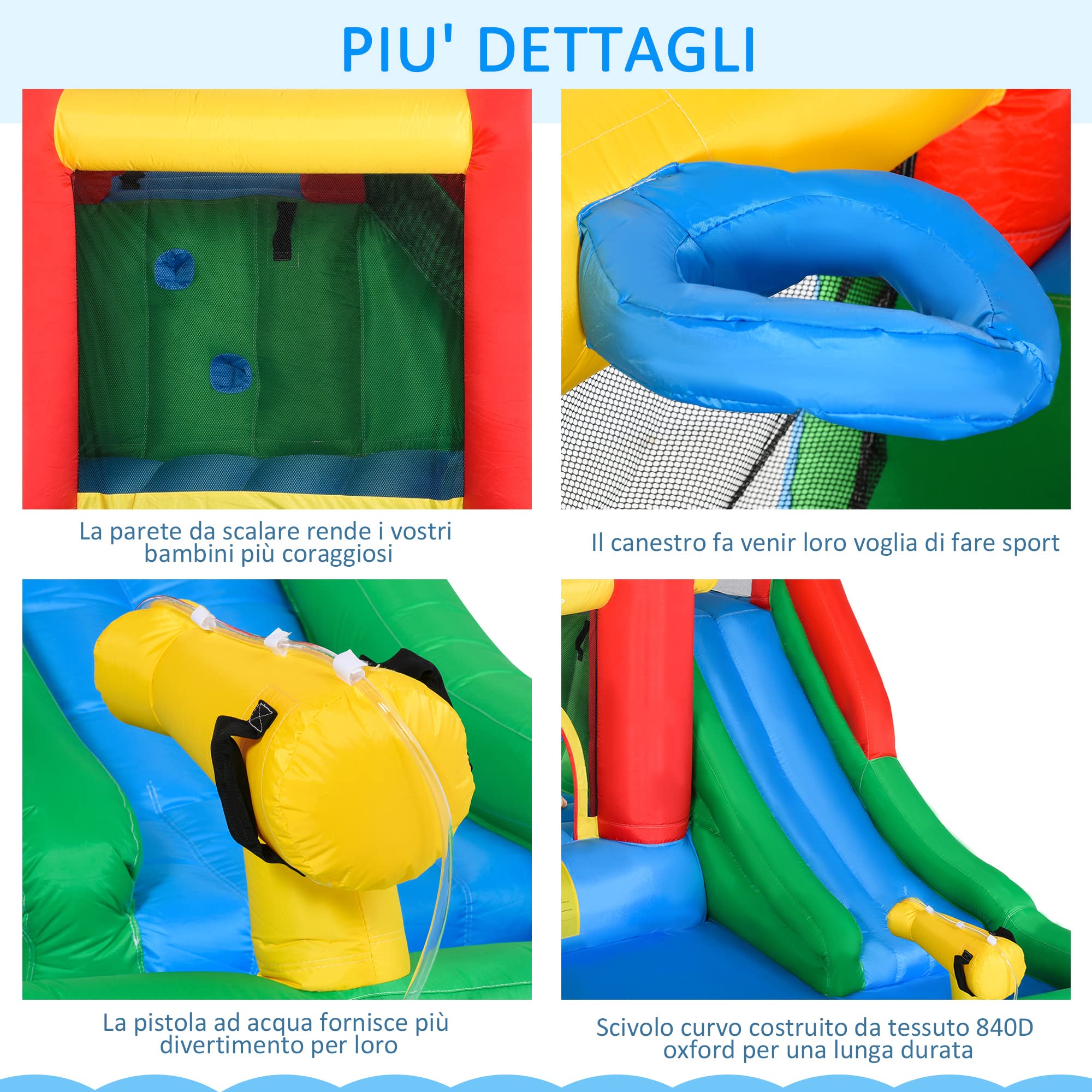 Outsunny Gioco Gonfiabile per Bambini 3-8 Anni con Scivolo, Trampolino, Piscina, max 4 Bambini, 330x245x215cm