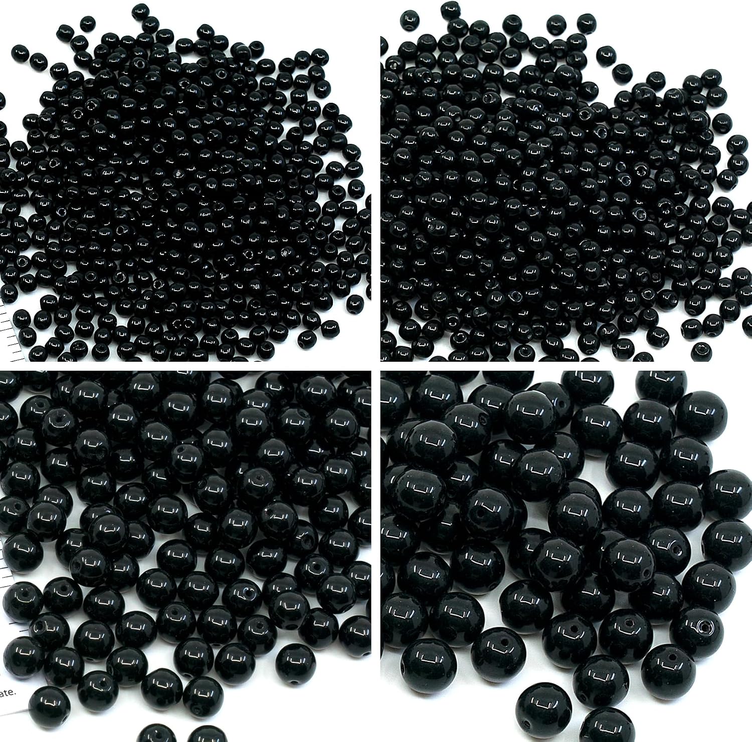 275 pcs Set of Czech Round Glass Beads, Jet Black - 3mm (100pcs), 4mm (100pcs), 6mm (50pcs), 8mm (25pcs) kit for Jewelry Making image 2