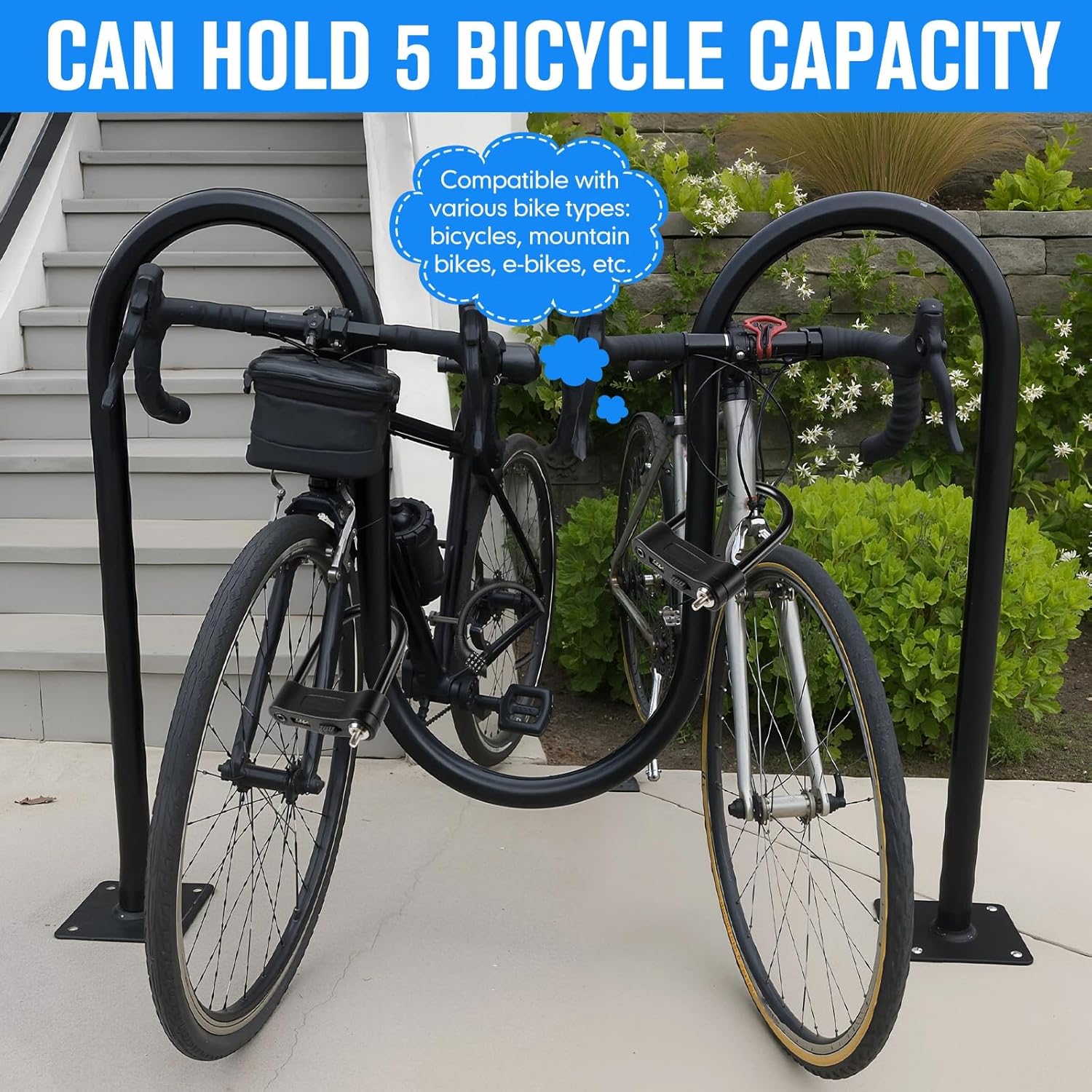 5 Bike Capacity Wave Bike Rack Commercial Bicycle Rack 40" L Heavy Duty Galvanized Steel Bicycle Organizer Ground Parking Stand for Outdoor Garages Streets Yards Parks Schools Sidewalks