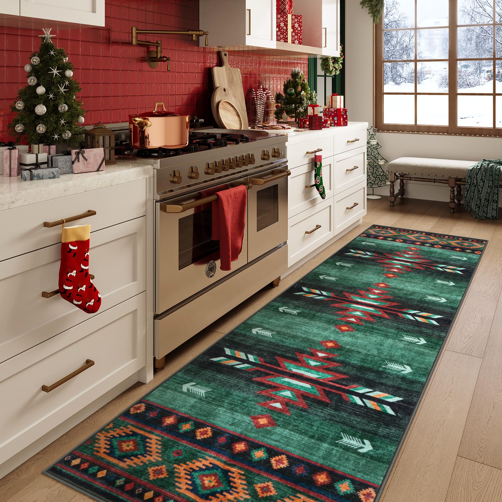 LIVEBOX Machine Washable Christmas Runner Rug 2.5x8 Green