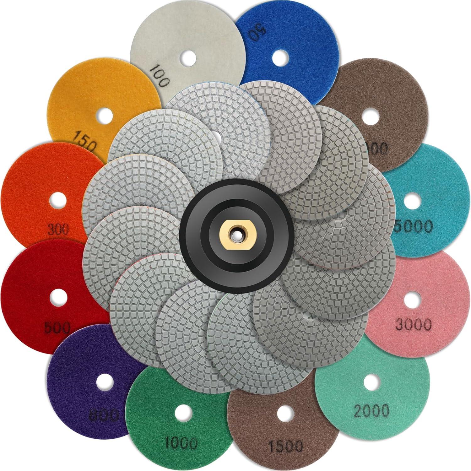 12+1 Packs Diamond Polishing Pads Set, Anglecai 4 Inch Dry/Wet Granite