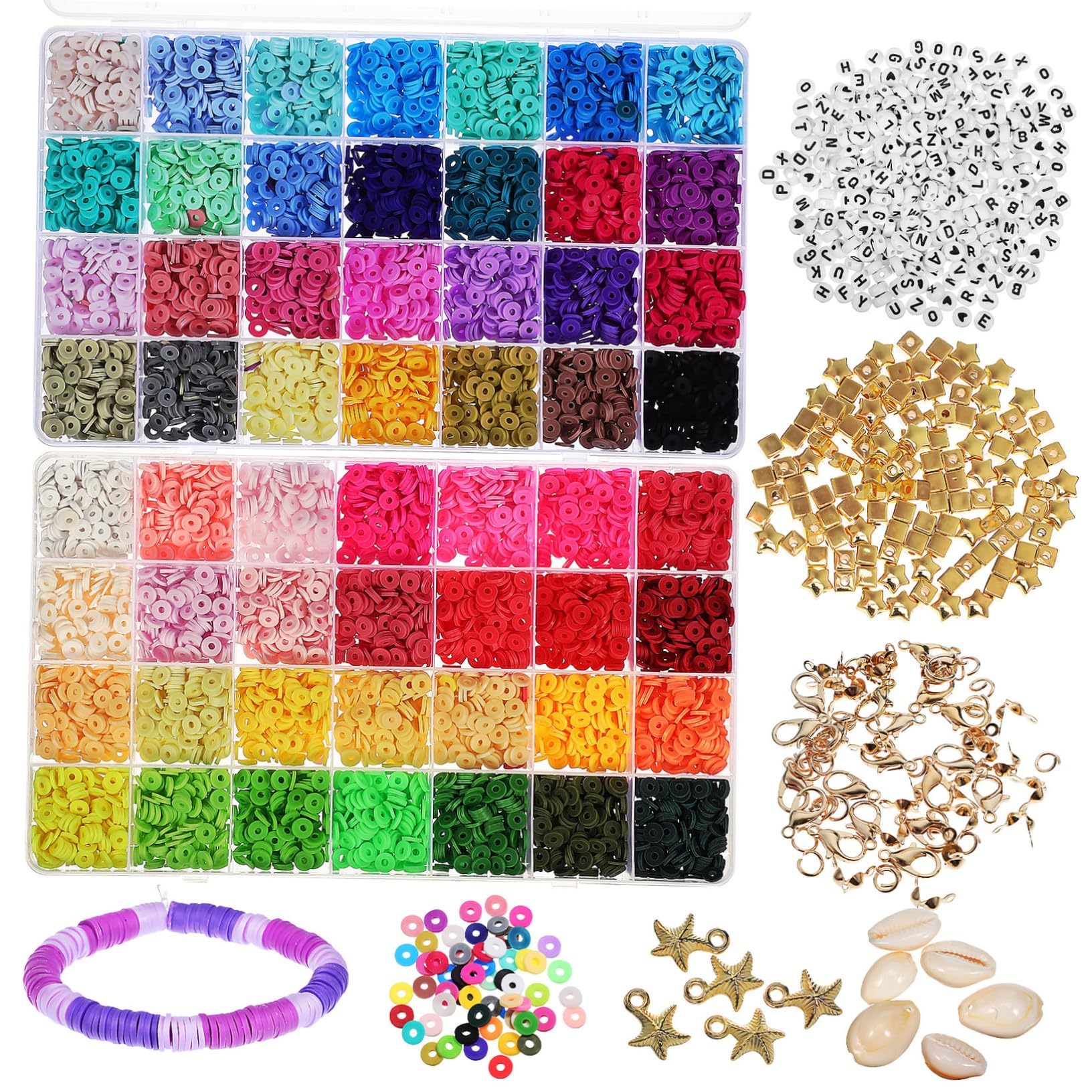 Hemobllo Kit Di Perline Di Argilla Ciondoli e Accessori Per Creazione Di Gioielli Fili e Fermagli Inclusi Per Braccialetti e Collane Fai Da Te