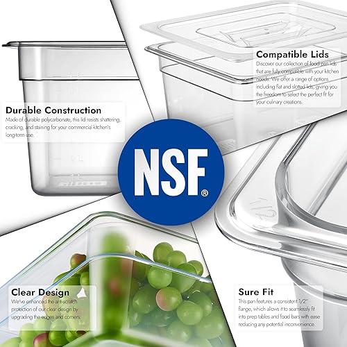 Miniatura 5 de CURTA Paquete de 6 bandejas de comida NSF, tamaño medio de 6 pulgadas de profundidad, plástico de policarbonato comercial transparente apto para