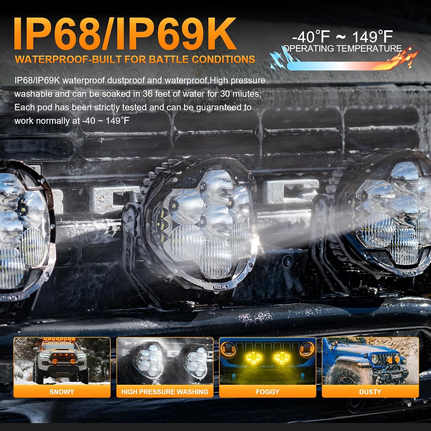 SUPAREE Helm 7 Inch Led Driving Light with Black&Yellow Covers,240W 26692LM Dual Beam Spot/Flood Combo Ditch Light,217°Wide Range IP69K Waterproof LED Offroad Round Light with Amber DRL