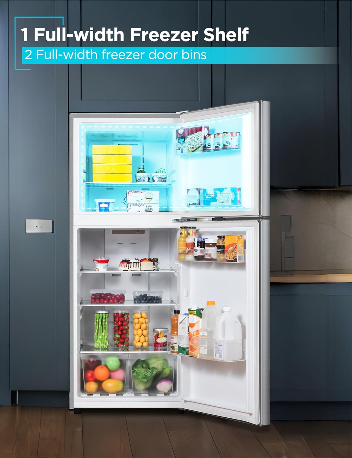 BLACK+DECKER 12.1 Cu. Ft. Top Mount Refrigerator with Freezer, 2 Door Refrigerator with Top Freezer and Adjustable Temperature Control, ENERGY STAR, BR1210HS, Stainless Steel Look image 5 of 7 B0D41KQRG4