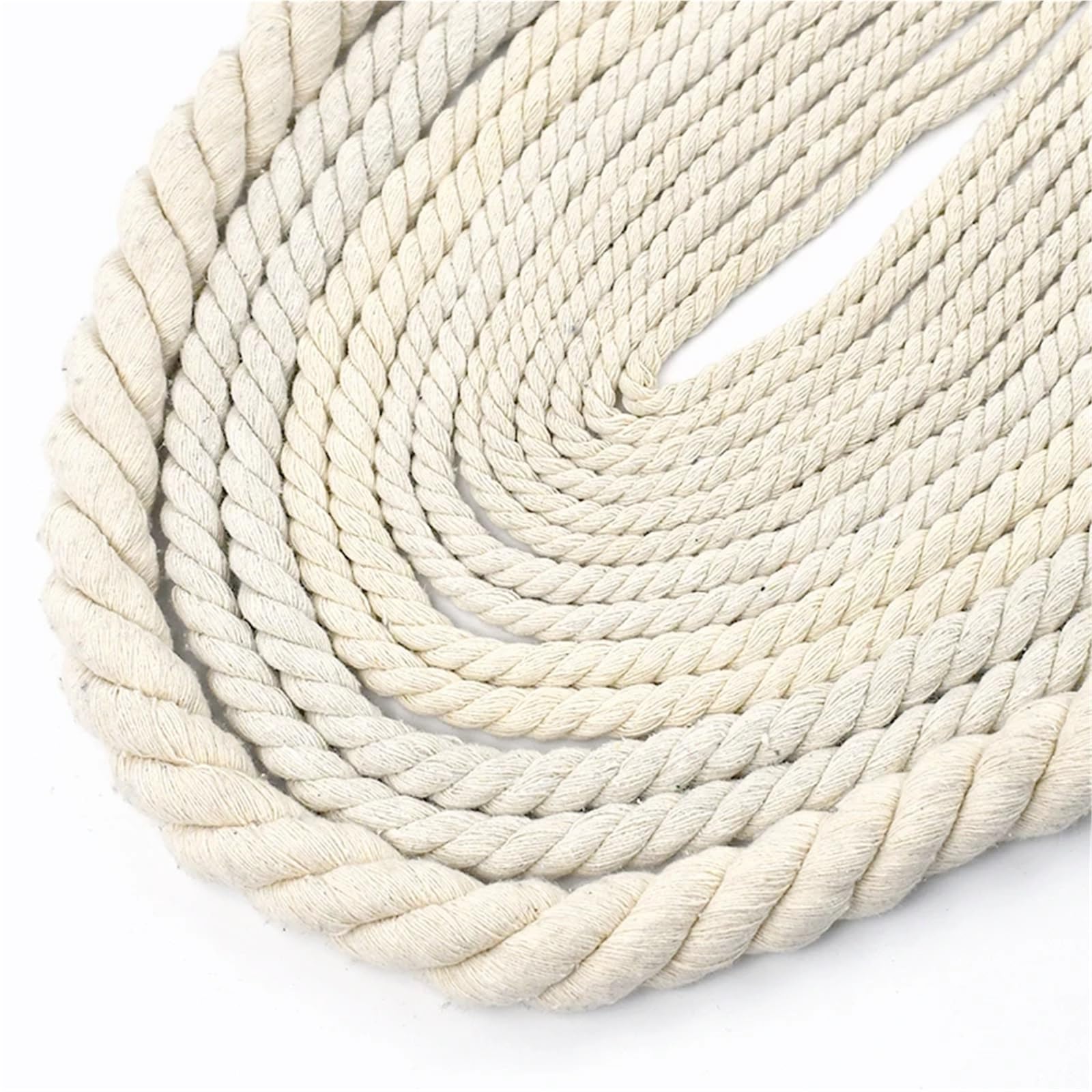 Makramee Garn 2/5/10M Beige 5-20mm geflochtene Makrameeschnur 3 Anteile Baumwollseil gedrehte Seile Faden dekorative Schnurtasche