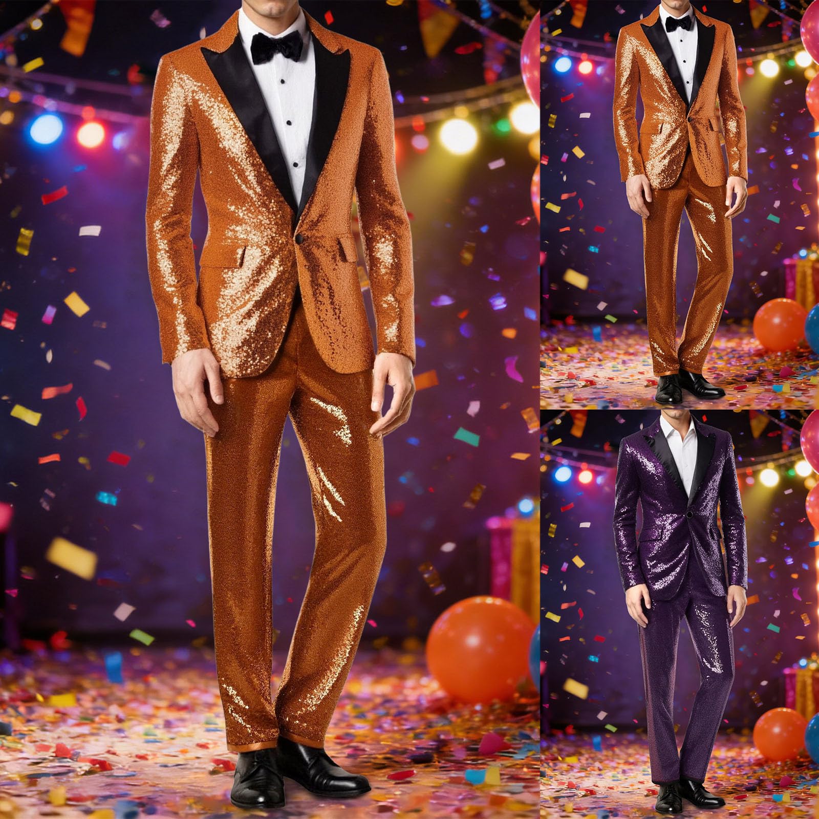 Set di 2 Pezzi Di Tendenza Paillettes Uomini Blazer E Pantaloni Brillanti Taglio Aderente Vestito Paillettes Uomo Deguisement Discoteca per Festa Matrimonio Affari Discoteca Party Club