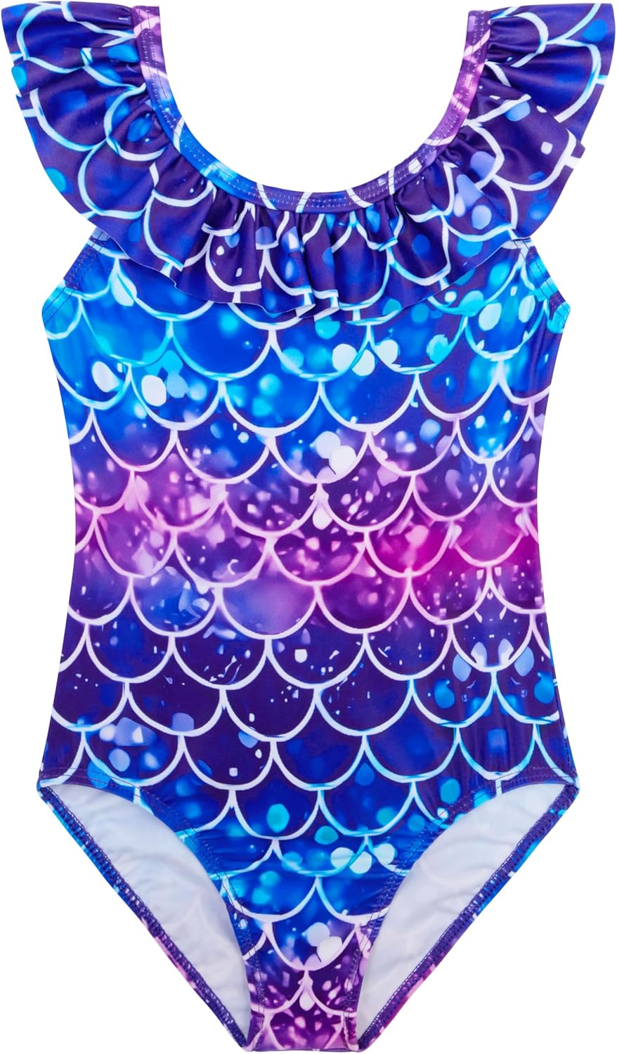 XiaoMoSha Girls Swimsuits Ruffled Round Neck One Piece Bathing Suits Quick Dry UPF 50+ Summer Hawaii Swimwear for Kids 3-10T