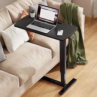 Foldable Overbed Table with Wheels, Pneumatic Adjustable Desk