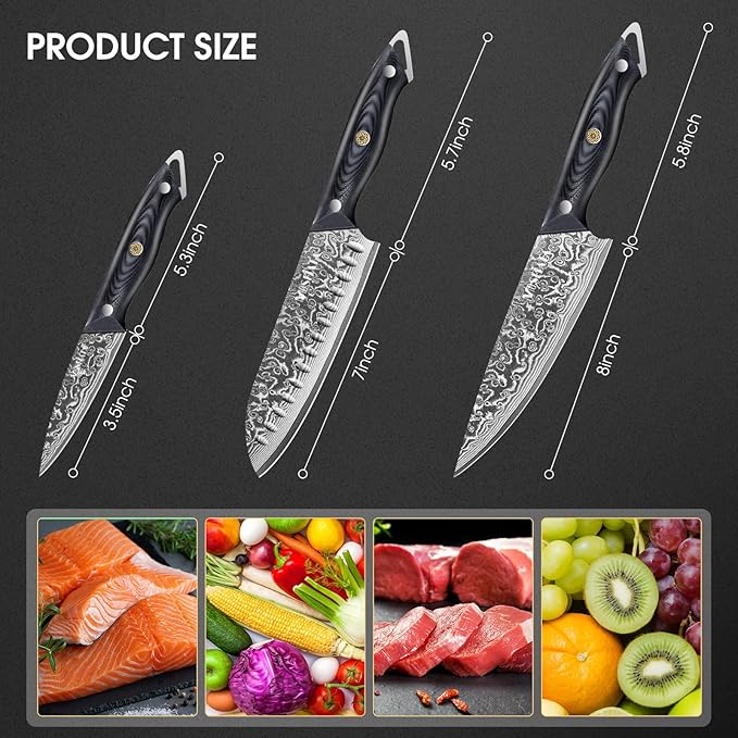 Set Cuchillos Cocina 3 Piezas Acero Inoxidable G10 miniatura 3