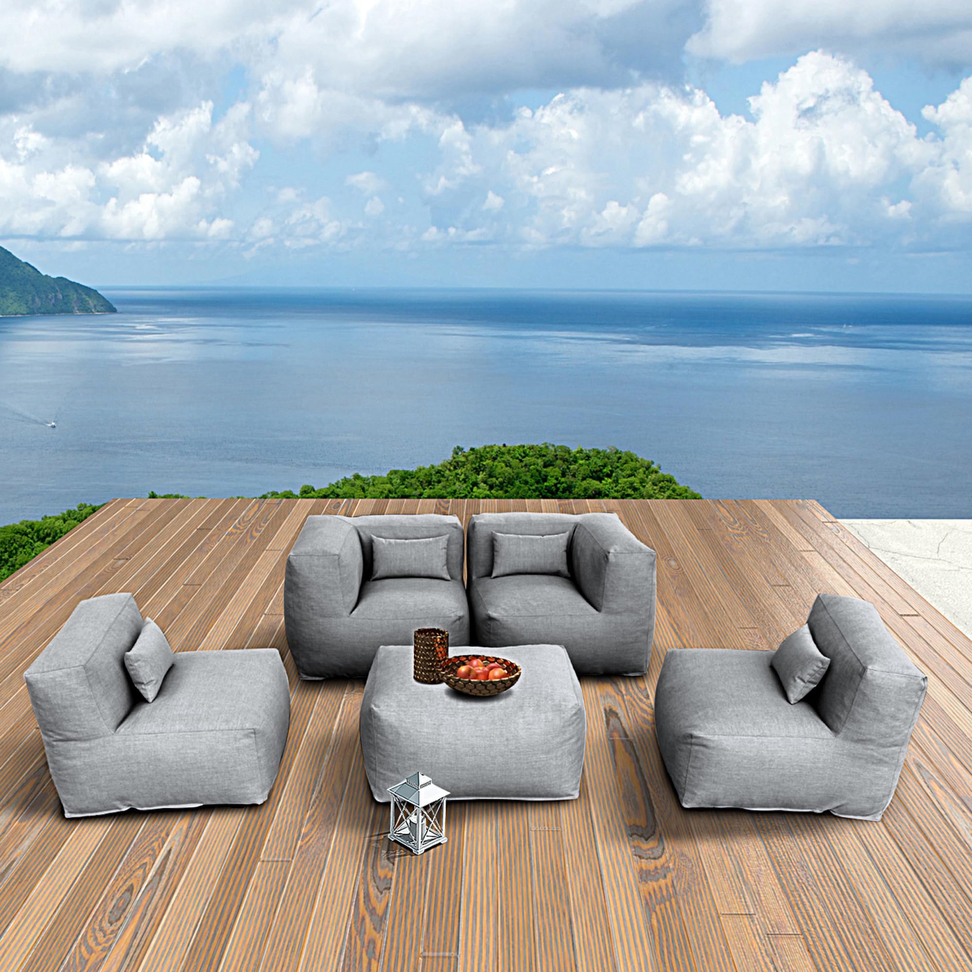 Dineli ANNYH Calaluna 5Pc Outdoor Furniture Sectional Conversation Set Combines 2Middle 2Corner Expansion Foam Filled Chairs,1Ottoman - A Unique
