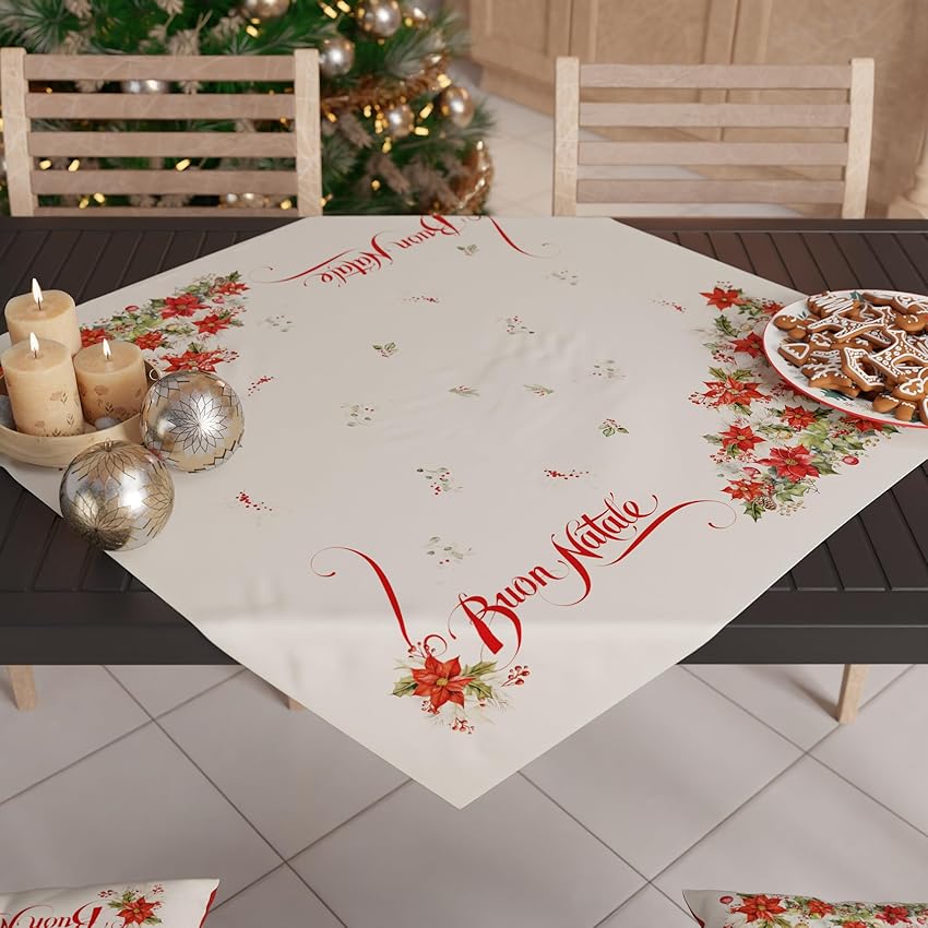 PETTI Artigiani Italiani - Centrotavola Natalizio, Centrotavola da Tavolo Cucina Natalizio, Runner Centrotavola 90x90 cm, Centrotavola Buon Natale, 100% Made in Italy