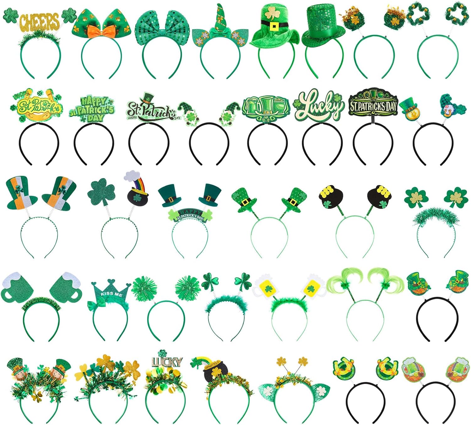 Hotop 36 Pcs St. Patrick's Day Headbands Green Shamrock Head Hats Headband Boppers Bulk for Women Girls Boys Saint Patricks Day Irish Headwear Costume Accessories Parade Party Favors Supplies