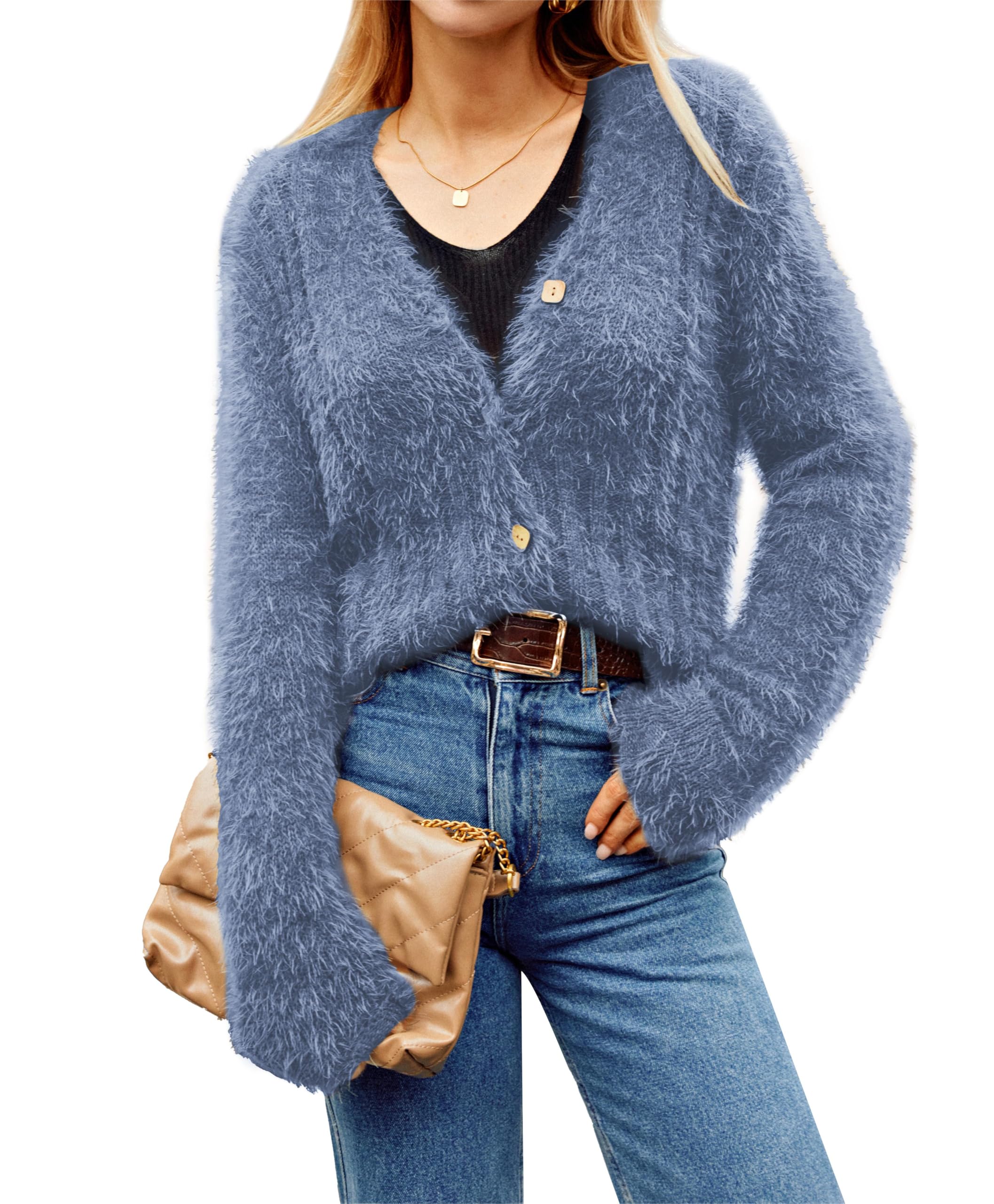 GRACE KARIN Cardigan da Donna a Maniche Lunghe con Scollo a V Corto Abbottonato Morbido e Accogliente Autunno Inverno Maglione Lavorato a Maglia Elegante Casual Giacca a Spalla Top