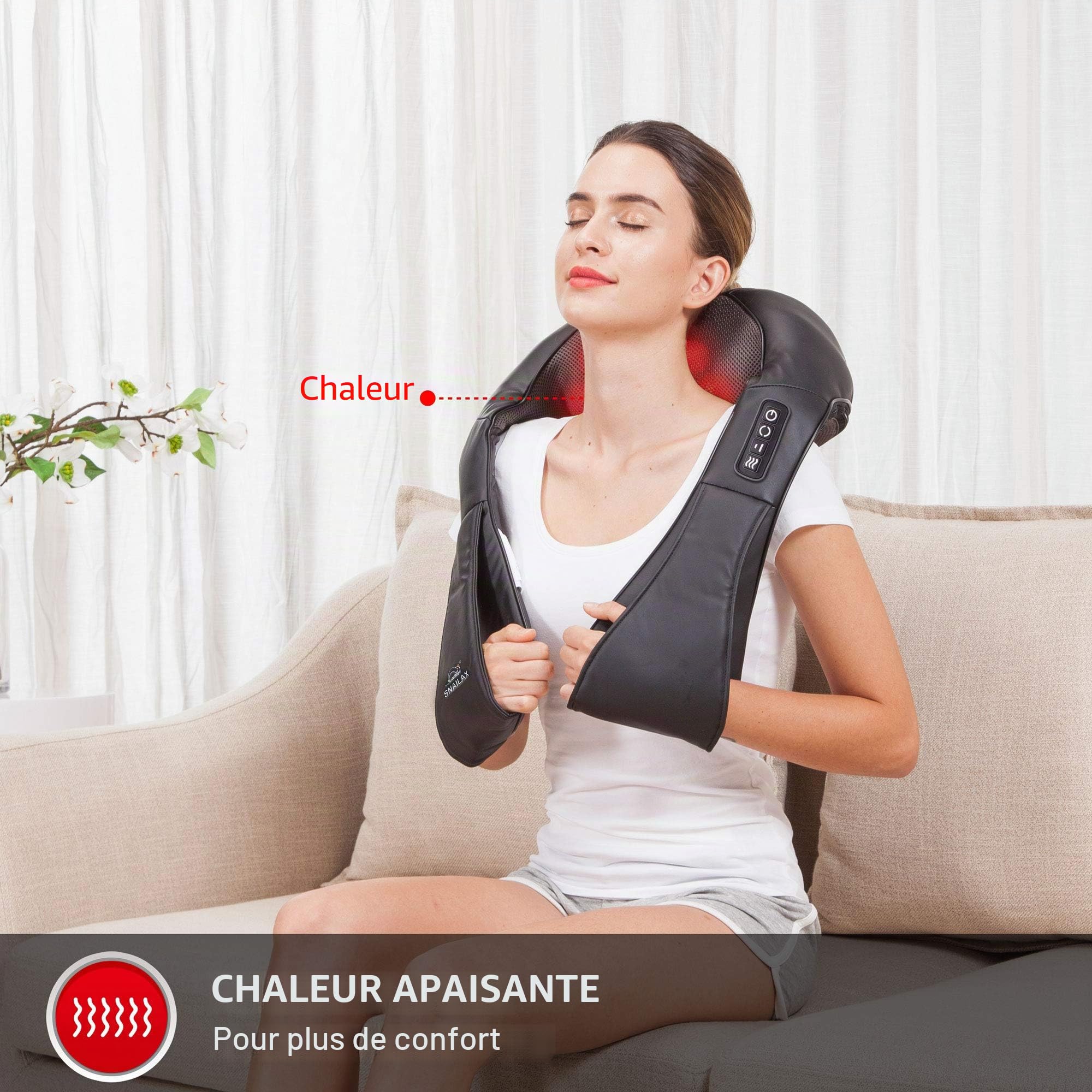 SNAILAX Appareil de massage pour le cou sans fil - Masseur pour épaules et cou chauffant, massage de la nuque et du dos, taille, pied, oreiller de massage électrique Cadeau Noël/Femme/Homme