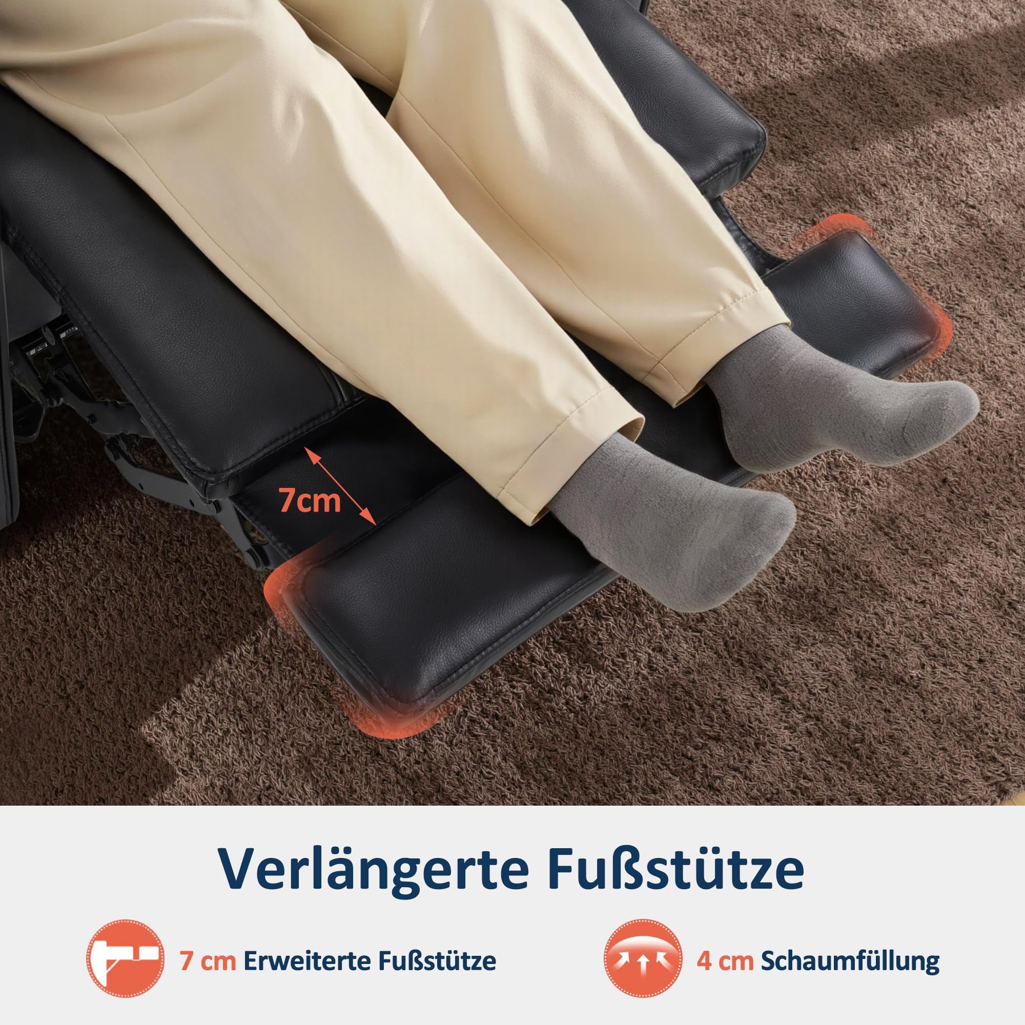 MCombo Fernsehsessel Elektrisch Verstellbar, Zero-Gravity-Kinosessel mit Armlehnenstauraum & LED, Verstellbare Kopfstütze, 35D Vollschaum-Sitzkissen (Schwarz)