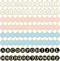 104 peças de pingentes de letras para fazer joias, 4 conjuntos de pingentes do alfabeto A-Z para pulseiras, letras esmaltadas de dois lados iniciais para fazer brincos de colar DIY (preto