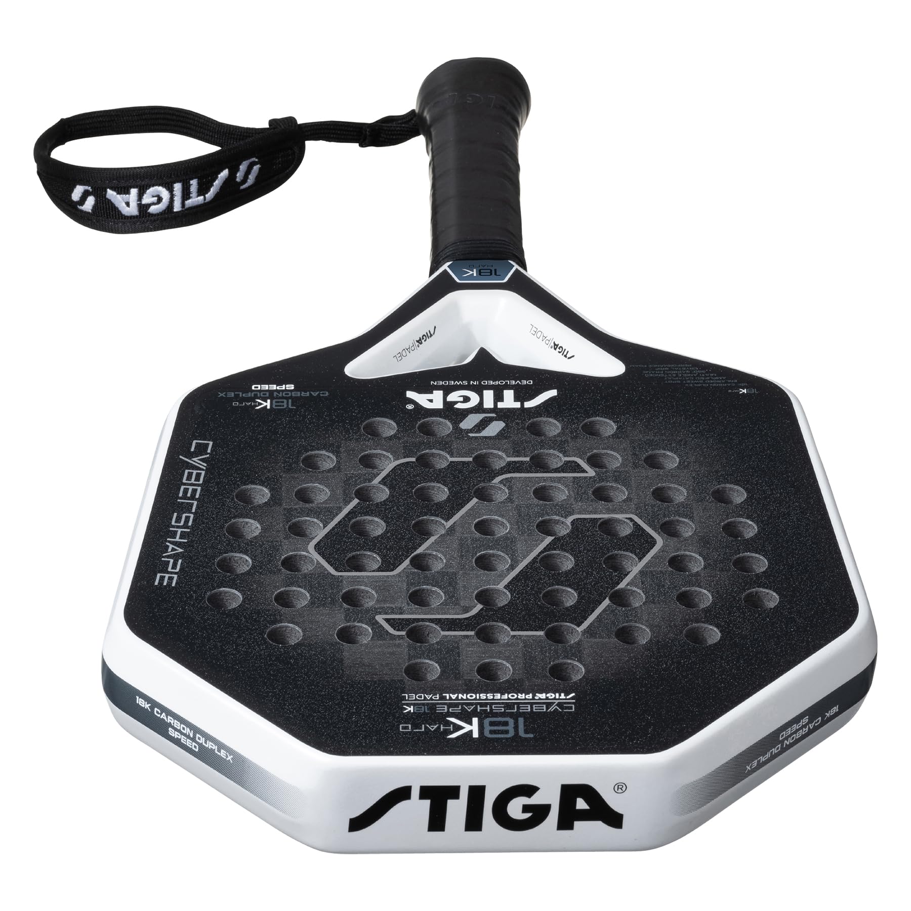 STIGA Pala de Pádel Cybershape 18K Hard - Combinación Fuerza, Control y Sensación - Superficie de Golpeo Ampliada, Mayor Sweet Spot - Construcción de Fibra de Carbono