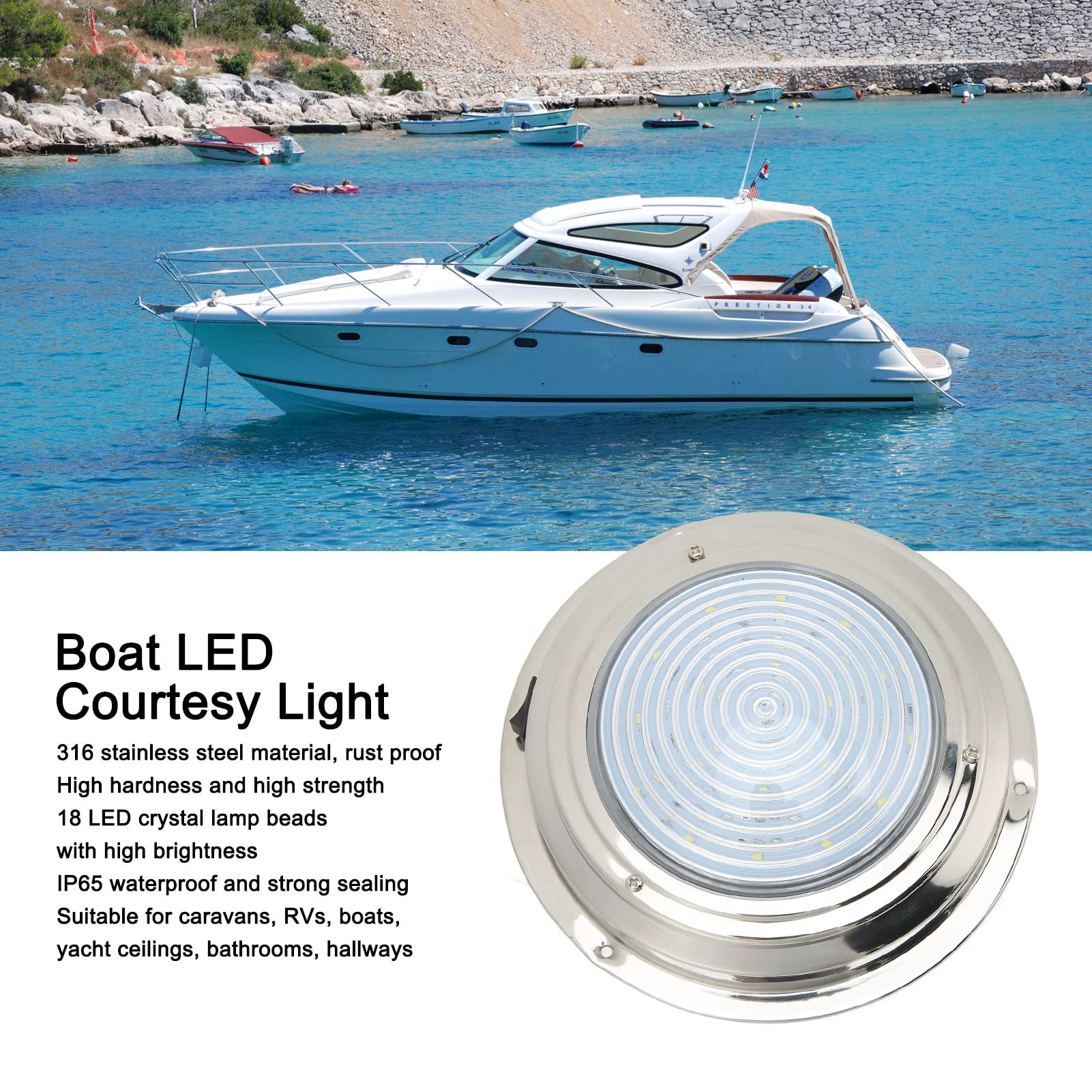 DAUZ Luces de Cortesía Marinas LED, Luz Brillante 3.2W 12VDC Luces de Cabina de Barco de Alta Resistencia 6.5in a Prueba de óxido para Caravana (Luz Blanca y Luz Roja)