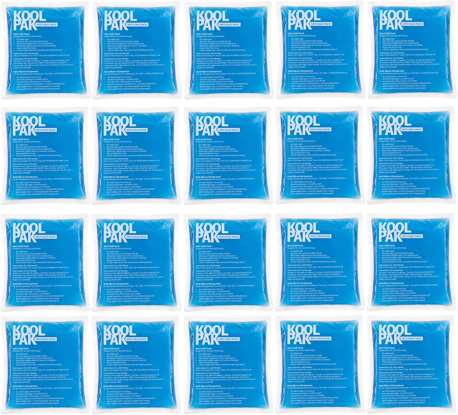 Koolpak 20 x Reusable Hot & Cold Gel Pack 13 x 14cm – Microwave Heat Pad & Freezer Ice Pack – Small Compress for Sprains, Swelling, Period Pain & Sports Injuries – Clear Gel