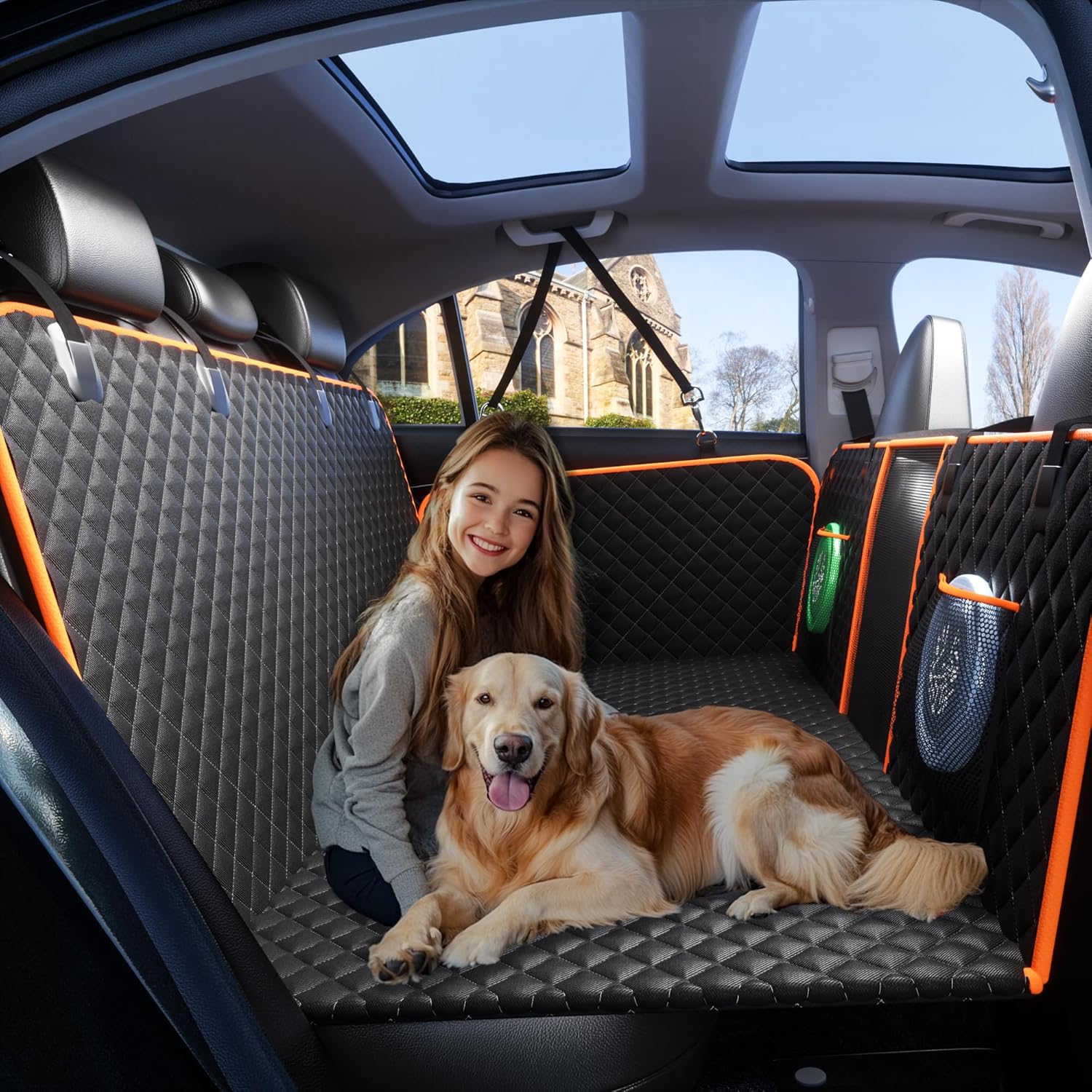 Back Seat Extender for Dogs,Holds 420lbs,Waterproof Dog Car Seat Cover for Back Seat with Hard Bottom,2025 Upgraded Material Dog Hammock for Car,Easy to Use and Clean Black