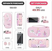 Vista 6 de RHOTALL Lindo juego de funda de transporte de unicornio para Nintendo Switch OLED, funda de almacenamiento rosa para Switch OLED y accesorios