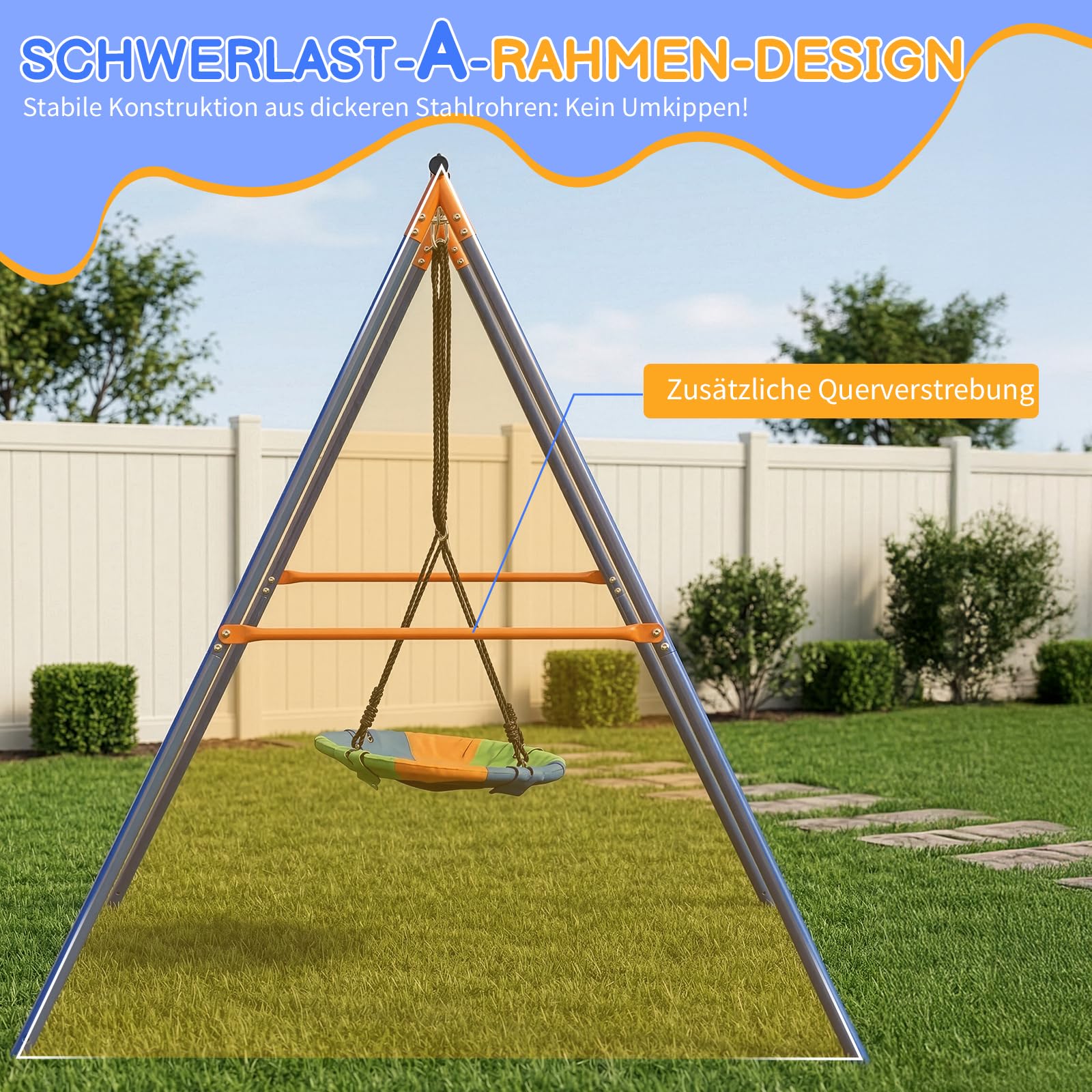LEADZM Altalena da esterno per bambini con ancoraggio a terra, struttura a dondolo con struttura, portata 100 kg, 144 x 175 x 181 cm