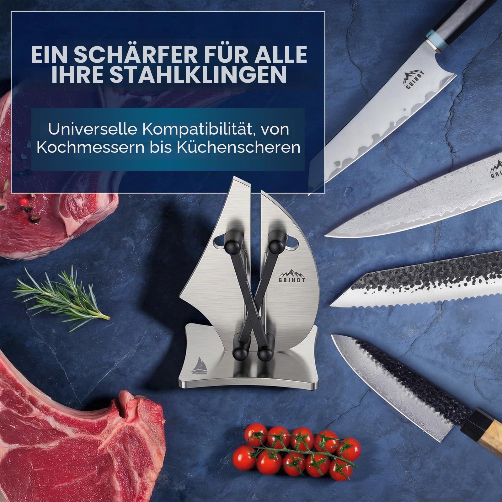 VN3 Professioneller Messerschärfer | 3-Aktions-stromlinienförmiges Segelboot-Design für müheloses Messerschärfen – das ultimative Werkzeug für Präzisionswinkel von 11 bis 21 Grad (verbesserter