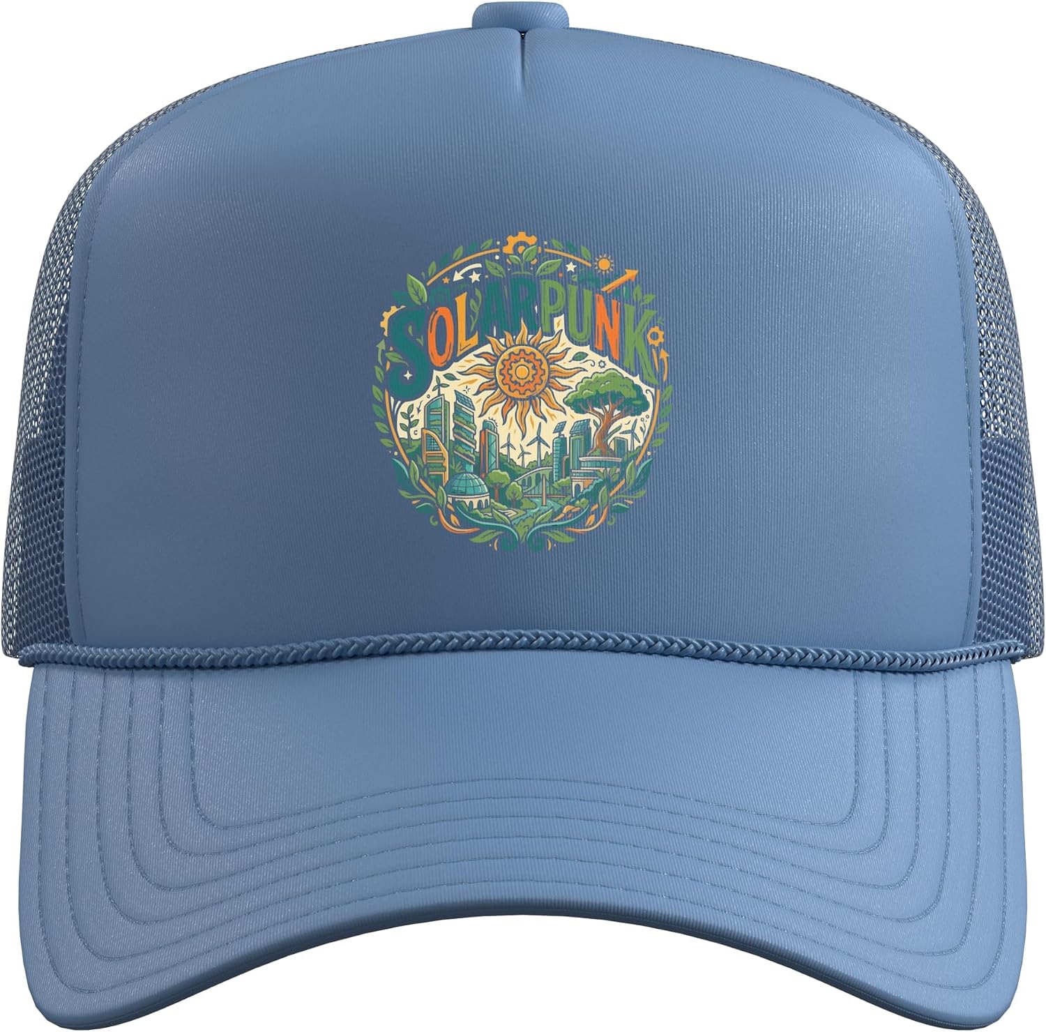Solar Punk Aesthetic Renewable Energy Urban Nature Trucker Hat with Adjustable Mesh Back image 2