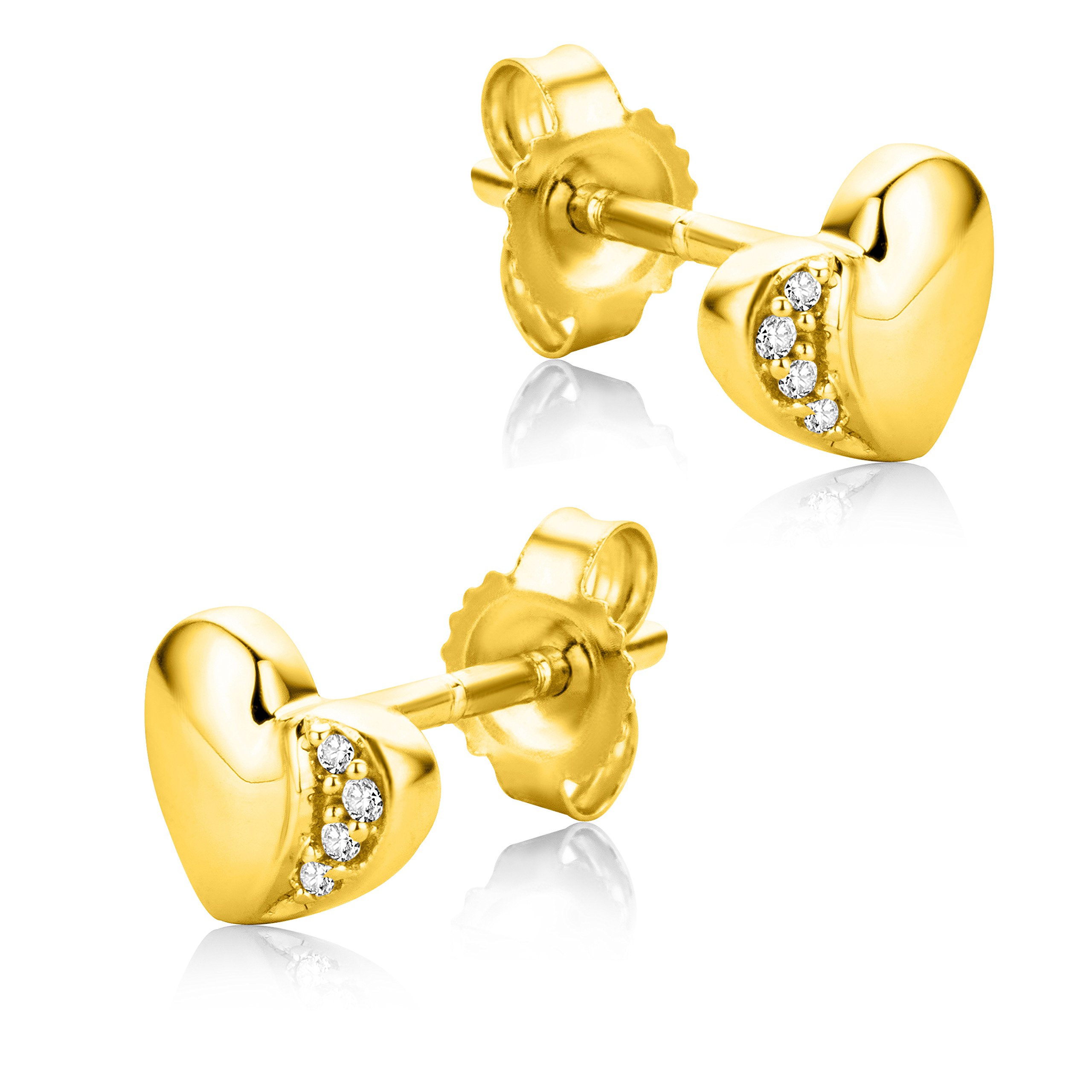 Orovi Schmuck Damen Diamant Herz–Ohrstecker mit 8 natürlichen Diamanten im Brillantschliff in einer Krappen Fassung Zeitlose klassische Ohrringe aus Gelbgold 18 Karat (750) Gold