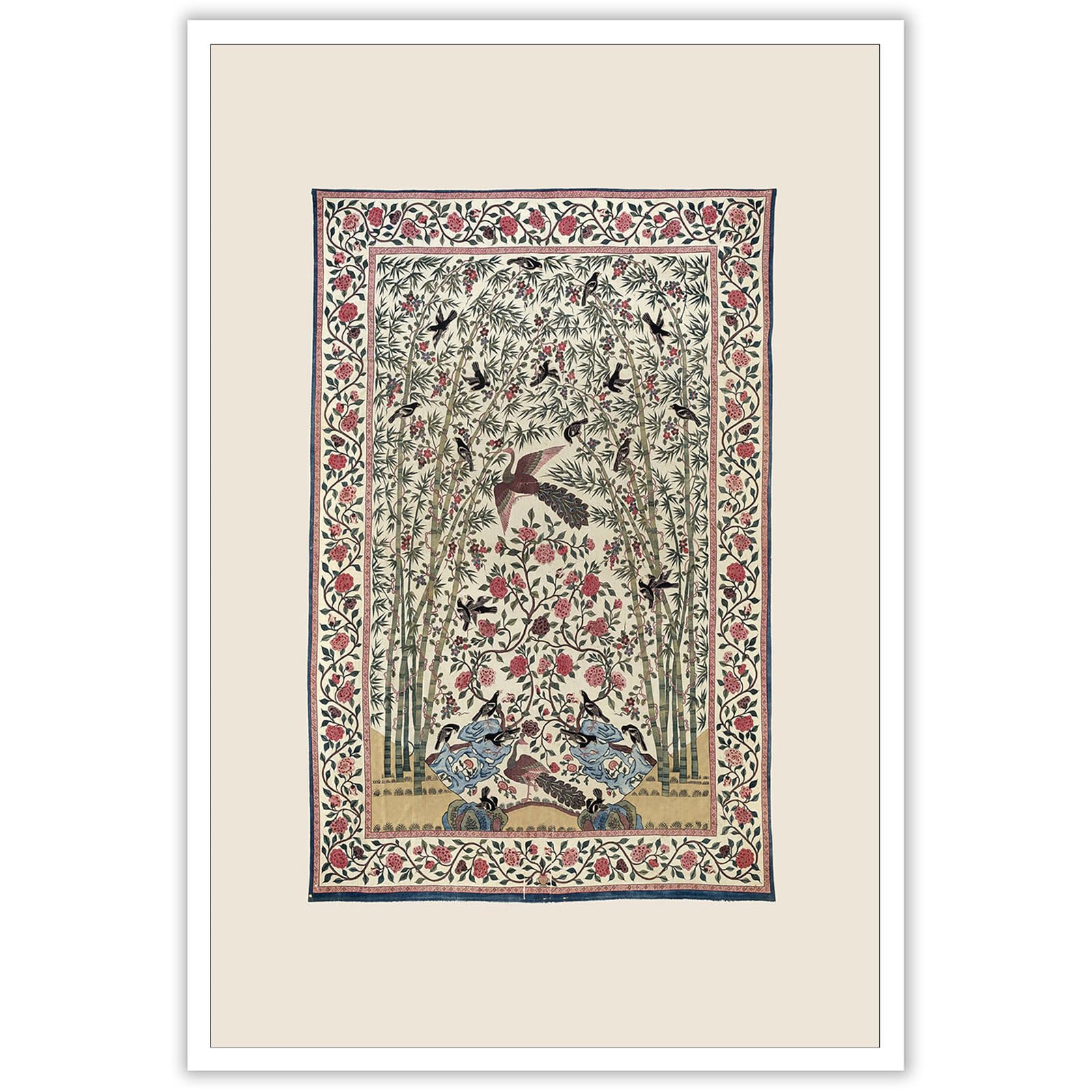 Indian Palempore Floral Bird Canvas Wall Art Prints - Vintage Botanical Wall Decor For Living Room Bedroom - Gallery Printed Paintings & Posters 24x36in Unframed