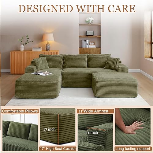 Miniatura 4 de Sofá modular Cloud de 108 pulgadas, moderno sofá deshuesado con otomana móvil, sofá modular de asiento profundo, sofás esquineros de pana para sala