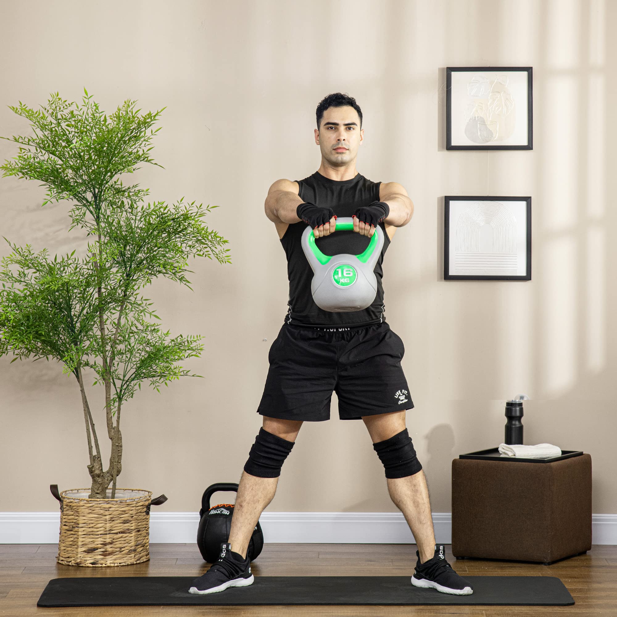 SPORTNOW Kettlebell in PU e Sabbia con Base Piatta e Impugnatura pratica per Stacchi, Squat e Sollevamenti