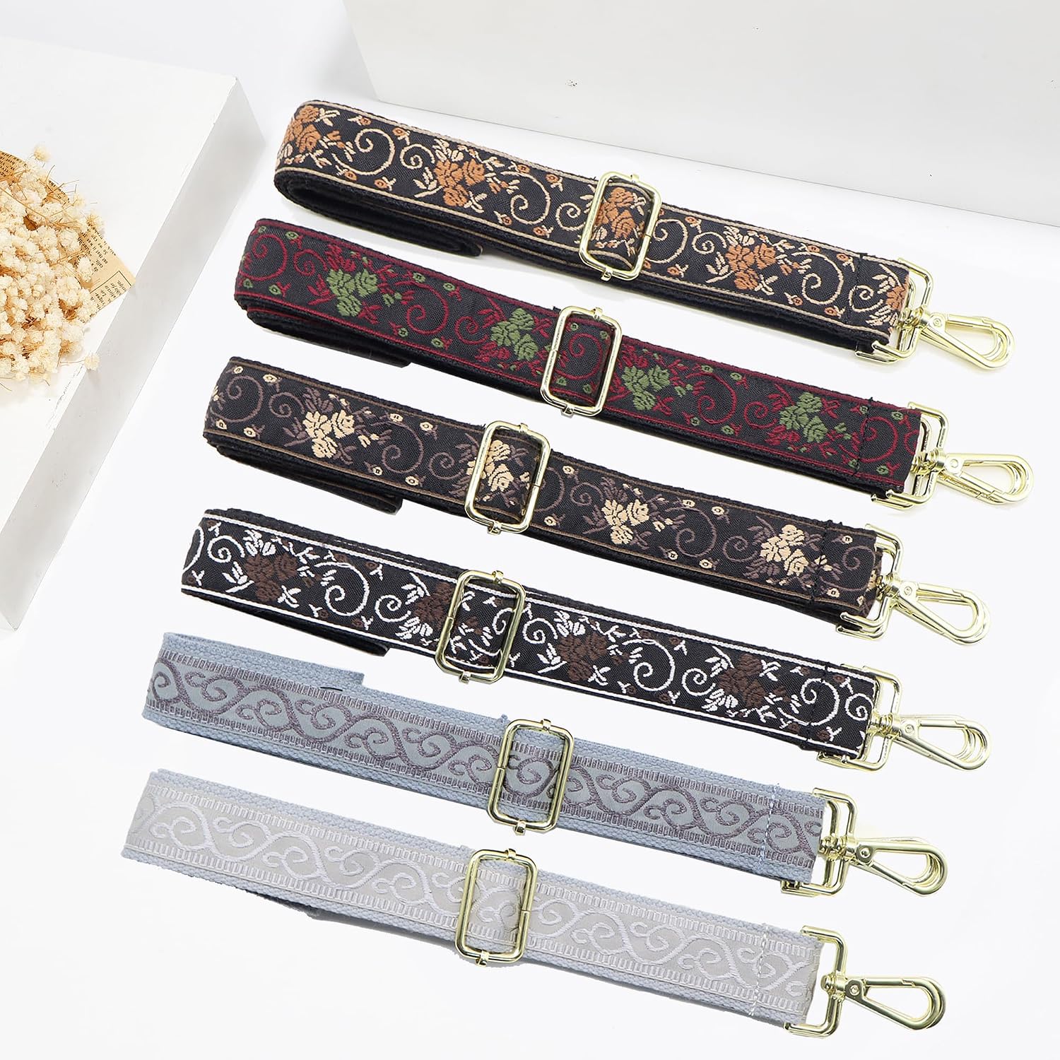 Crossbody Straps for Purses Gold Hardware Purse Strap Wide Shoulder Strap Adjustable Replacement,Retro Jacquard Embroidery for Shoulder Bags image 5